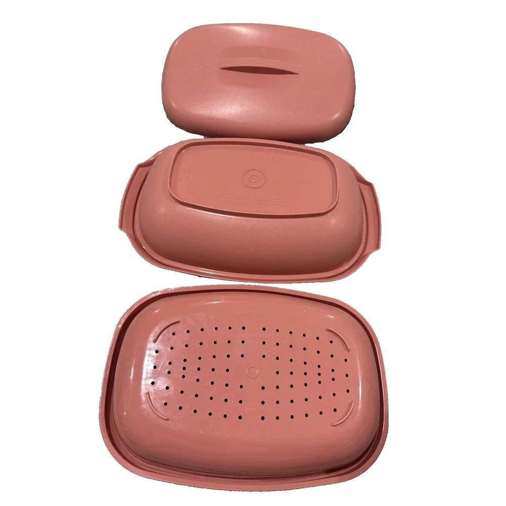 TUPPERWARE Microwave Food Steamer 6 Cups Dusty Rose Pink 3 Piece 1273-6 Vintage